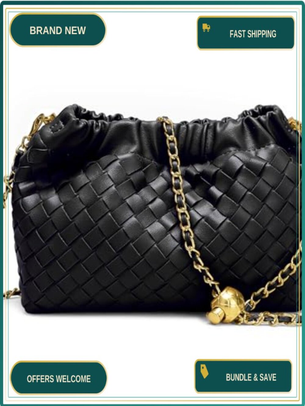 Woven Leather Crossbody Bag Ruched Dumpling Clutch Hobo Purse Evening Bag